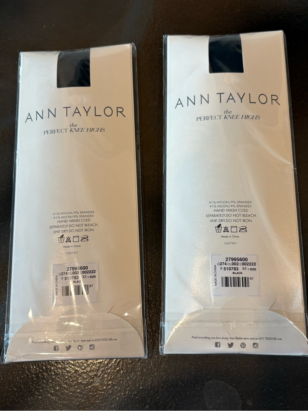 Ann Taylor The Perfect Knee Highs One Size Opaque Black 2 Pair Bundle NEW